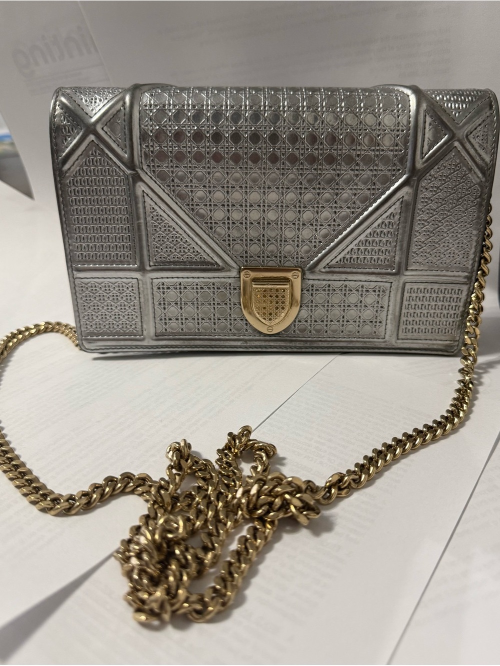 Dior Diorama Bag Silver With Gold Hardware